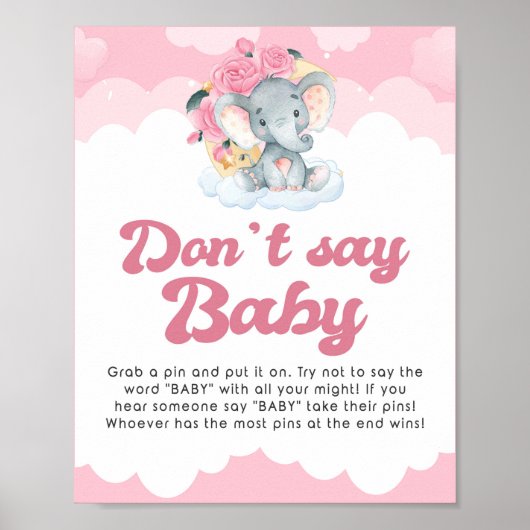 Sage kein Baby Pink Elephant Baby Shower Game Sign Poster (Vorne)