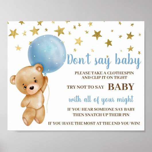 Sage kein Baby Shower Blue Bären Boy Poster (Vorne)