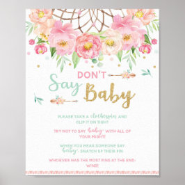 Sage kein Baby Shower Game Boho Dream Catcher Sign Poster
