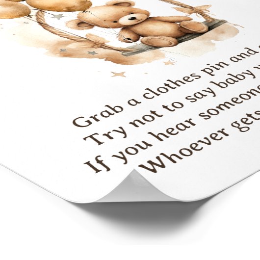 Sage kein Baby Teddy Bear Baby Shower Game Poster (Ecke)