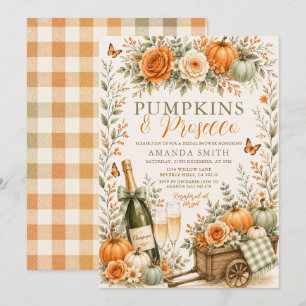 Sage Kürbisse Prosecco Herbst Floral Brautparty Einladung
