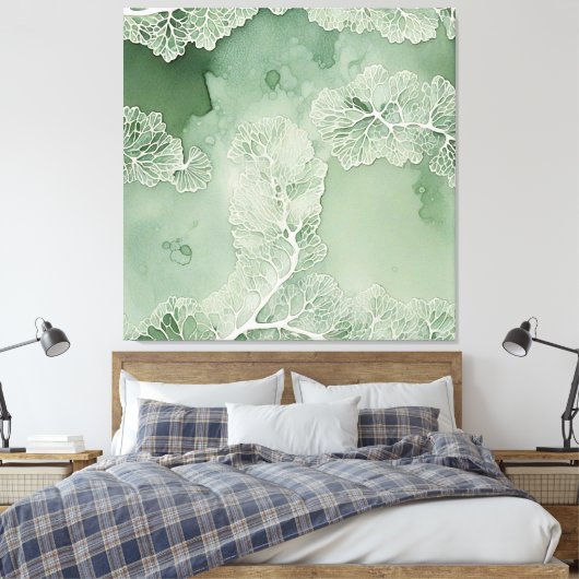 Sage Lace Lichen Abstrakt - Bio modern Leinwanddruck (Insitu (Schlafzimmer))