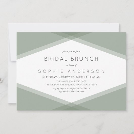 Sage Layered Geometric & Blue Slate Bridal Brunch Einladung (Vorderseite)