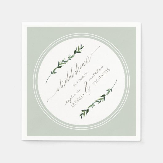 Sage Leaf Greenery Modernes, einfaches Brautparty Serviette (Vorderseite)