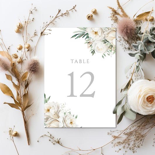 Sage Leaf & White Blume Hochzeitsempfang Tischnummer