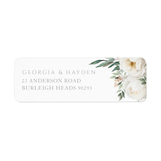 Sage Leaf & White Floral Wedding Return Address (Vorne)