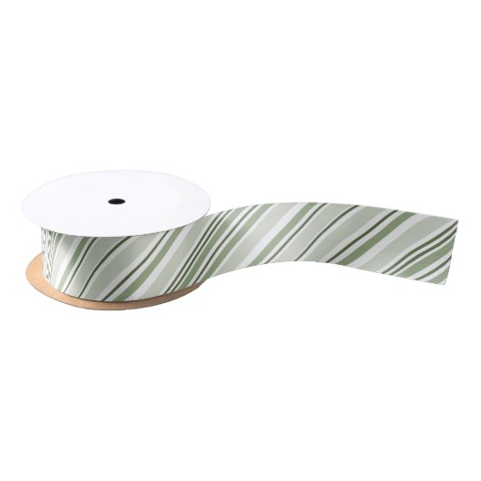 Sage (Light, Medium, Dark), White Diagonal Stripes Satinband (Spule)