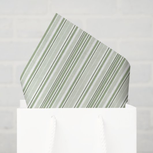 Sage (Light, Medium, Dark) & White Stripes Elegant Seidenpapier (Geschenktüte)