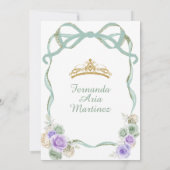 Sage Lila Floral Bow Ribbon Gold Girl Mis Quince Einladung (Rückseite)