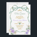 Sage Lila Floral Bow Ribbon Gold Girl Mis Quince Einladung<br><div class="desc">EDITABLE Sage Lila Floral Bow Ribbon Gold Girl Mis Quince Einladung Elegant Quinceañera Sage Lila Blumenprinzessin Birthday Einladung Gold Crown Mis Quince 15 Anos,  16. Geburtstagsparty</div>