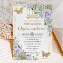 Sage Lila Floral Butterfliegen Gold Quinceanera