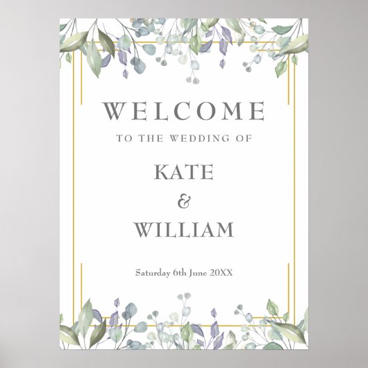Sage Lilac Floral Geometric Wedding Welcome Sign Poster (Vorne)