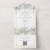 Sage Lilac Floral Gold Geometric QR Code Hochzeit All In One Einladung (Innen Boden)