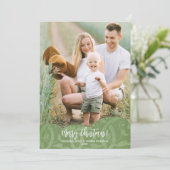 Sage Linen Filigree Foto Weihnachtskarte Feiertagskarte (Stehend Vorderseite)