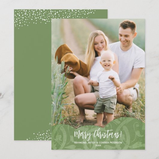 Sage Linen Filigree Foto Weihnachtskarte Feiertagskarte (Vorne/Hinten)