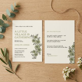 Sage Little Village Baby Shower Einladung - 2 seit