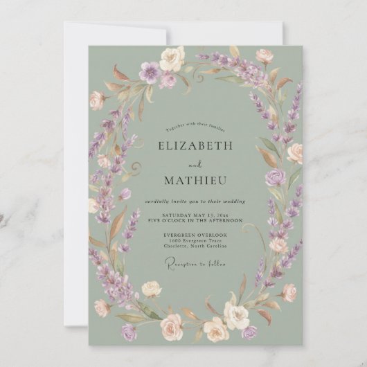 Sage Luminous Lorbeer Hochzeit Einladung (Vorderseite)