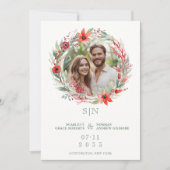 Sage Luxury Initials Floral Red Shades Round Photo Einladung (Vorderseite)