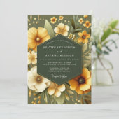 Sage Marigold Florale Hochzeit Einladung (Stehend Vorderseite)