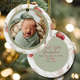 Sage Mauve Watercolor Botanical Baby Photo Keramik Ornament