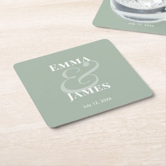 Sage Minimalist Ampersand Hochzeit | Reverse Rechteckiger Pappuntersetzer (angewinkelt)
