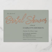 Sage Minimalistisch Script Brautparty Rose Gold Folieneinladung (Vorderseite)