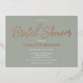 Sage Minimalistisch Script Brautparty Rose Gold Folieneinladung (Vorderseite)