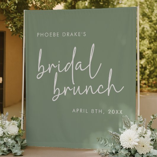Sage Minimalistisch Script Bridal Brunch Backgroun Wandteppich
