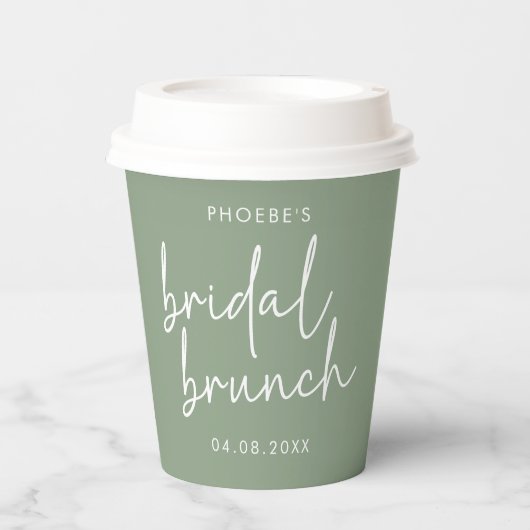 Sage Minimalistisch Script Bridal Brunch Paper Cup Pappbecher (Vorderseite)