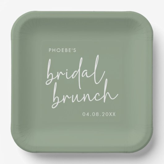 Sage Minimalistisch Script Bridal Brunch Pappteller (Vorderseite)