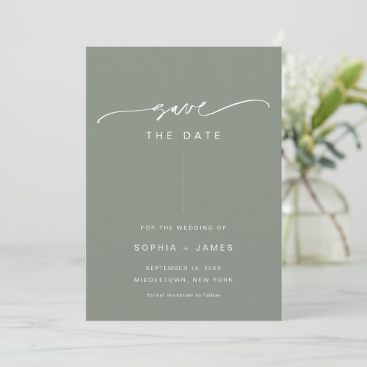 SAGE Minimalistisch Wedding Save the Date Card Einladung (Stehend Vorderseite)