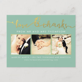 Sage Mint Gold Wedding Liebe & Danke Script Foto Postkarte