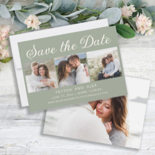 Sage Mint Green 4-Foto 2-seitige Hochzeitsstimme R Save The Date