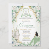 Sage Mint Green & Gold Royal Princess Quinceanera Einladung (Vorderseite)