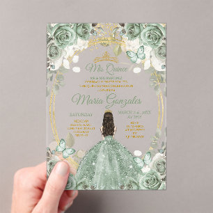 Sage Mis Quince Dusty Green Floral Quinceañera Acryleinladungen