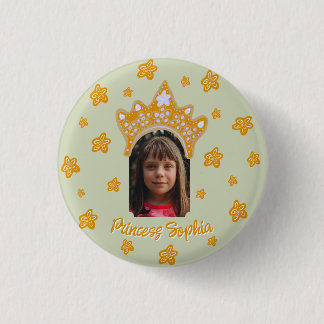 Sage Mist Princess Crown Floral Photo Birthday Button