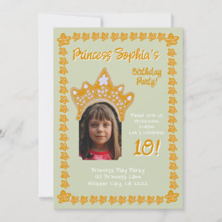 Sage Mist Princess Crown Floral Photo Birthday Einladung
