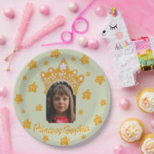 Sage Mist Princess Crown Floral Photo Birthday Pappteller (Party)