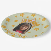Sage Mist Princess Crown Floral Photo Birthday Pappteller (Schrägansicht)