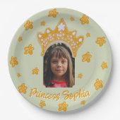 Sage Mist Princess Crown Floral Photo Birthday Pappteller (Vorderseite)