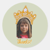 Sage Mist Princess Crown Floral Photo Birthday Runder Aufkleber (Vorderseite)