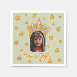 Sage Mist Princess Crown Floral Photo Birthday Serviette