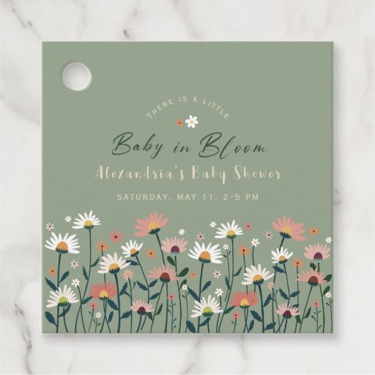 Sage Modern Boho Wildblume Baby in Blütendusche Geschenkanhänger (Vorderseite)
