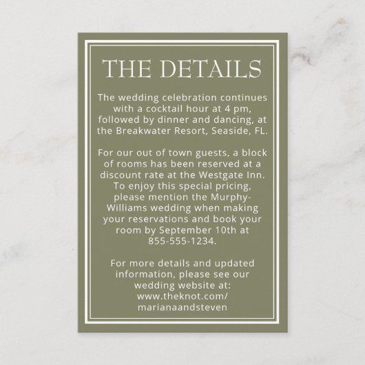 Sage Modern Border Minimalistisch Wedding Begleitkarte (Vorderseite)