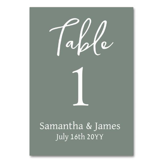 Sage Modern Elegance Wedding Tischnummer (Vorderseite)