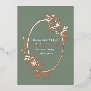 Sage Modern Floral Sketch Oval Save the Date Folieneinladung
