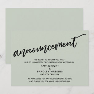 Sage Modern Handwriting Cancellation Wedding Card Einladung