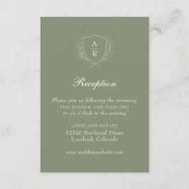 Sage Modern Simple Blätter Wappen Hochzeitsempfang Begleitkarte
