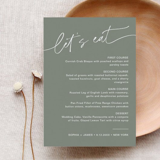 SAGE Modern Wedding Dinner Menu 12x18 Einladung