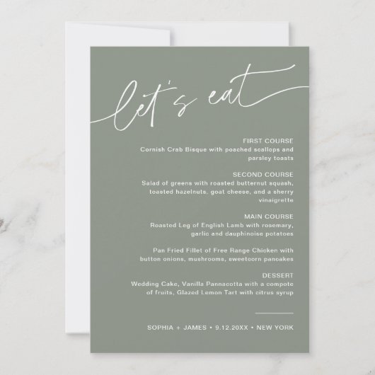 SAGE Modern Wedding Dinner Menu 12x18 Einladung (Vorderseite)